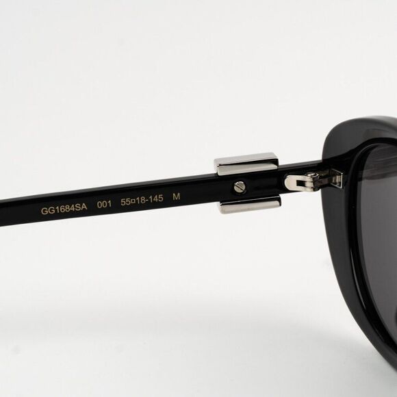 NEW Gucci GG1684SA 001 Black Grey Unisex Oval Sunglasses GG 1684SA